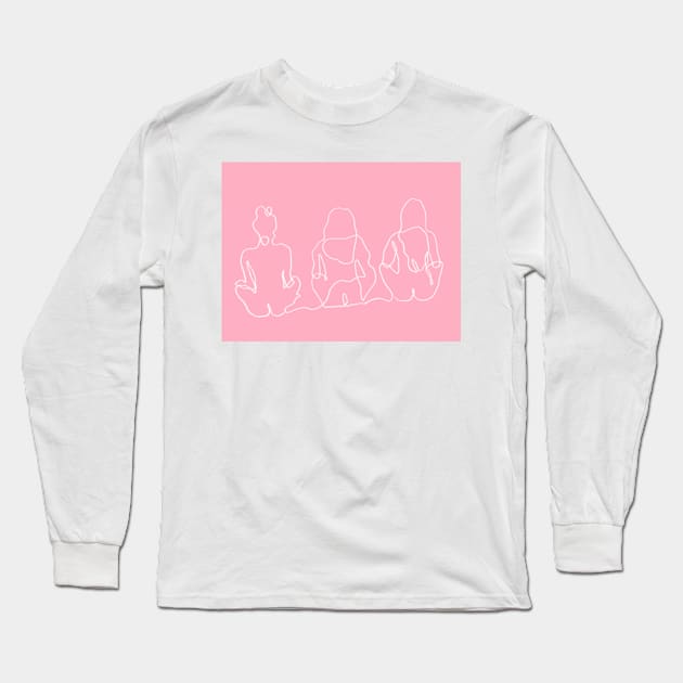 Three Woman Doing Yoga Long Sleeve T-Shirt by Doodle Intent